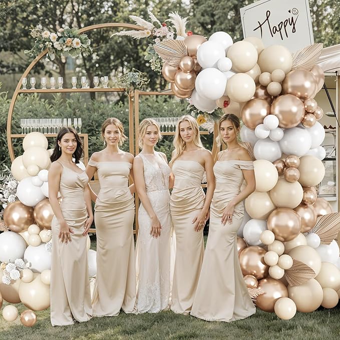 Neutral Balloon Arch Kit 142Pcs Cream White Champagne Gold Balloons Garland Kit Boho Beige Sand White Gold Nude Birthday Party Balloons for Women Baby Bridal Shower Wedding Anniversary Decorations