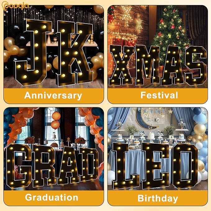Pooqla 3FT Marquee Light Up Letters, Black LED Party Decor Large Marquee Letters 3 Feet Tall, Giant Mosaic Letter for Birthday Graduation Anniversary Wedding Decoration, Letter D
