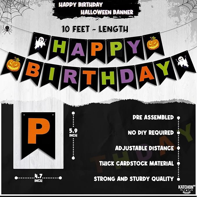 KatchOn, Halloween Birthday Party Decorations Set - Pack of 31 | Halloween Happy Birthday Banner, Honeycomb Balls, Paper Fans, Hanging Swirls Garland for Indoor Decor | Happy Brithday decorations