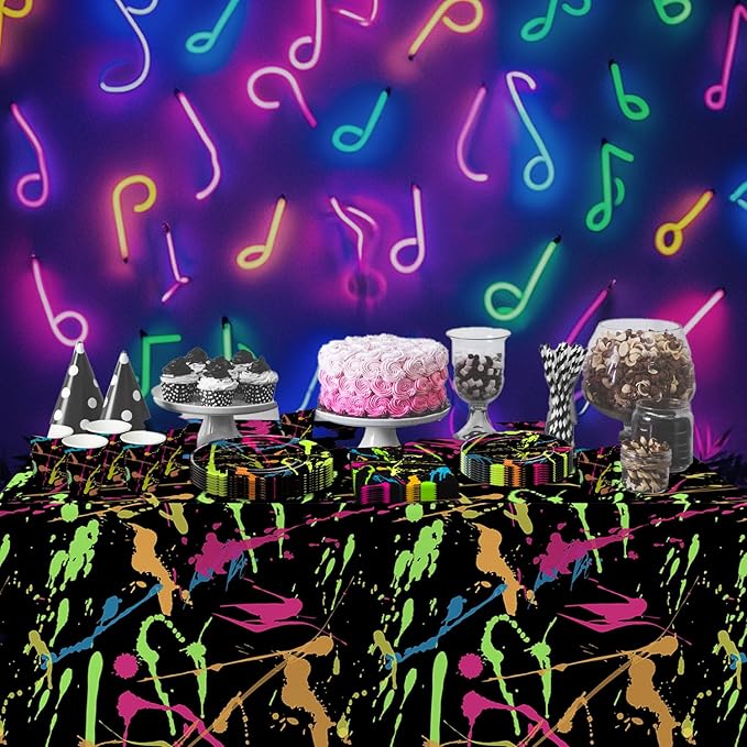 Neon Party Supplies Tableware - Glow Party Decorations Include Plate, Cup, Napkin, Tablecloth, Cutlery, Straw - Graffiti Theme Birthday Baby Shower Decorations | Serve 24