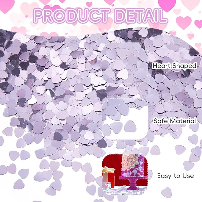 1500pcs/50g Valentines Day Hearts Confetti Decorations, Purple Metallic Foil Heart Table Confetti Glitter Heart Sequins for Valentine's Day Wedding Birthday Party Home Decoration