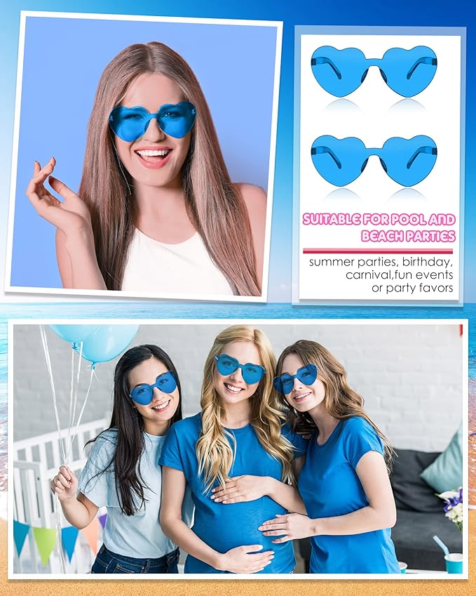 Frienda 8 Pairs Heart Shaped Sunglasses for Women Rimless Heart Glasses Candy Color Sunglasses for Party Favor