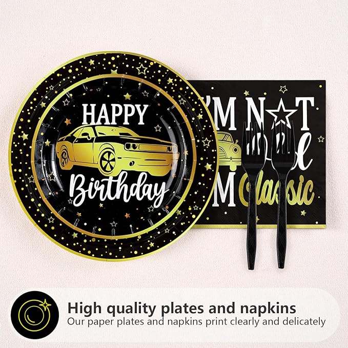 Grencian 96Pcs Classic Car Party Decorations Vintage Car Birthday Plates and Napkins Tableware Sets Old Theme Classic Party Favors for Adult Mens Racing Cars Theme Birthday Supplies Serve 24
