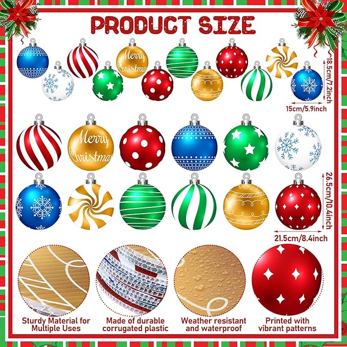Huwena 24 Pcs Christmas Decorations Outdoor Christmas Hanging Ornaments Peppermint Candy Yard Signs Double Sided Lawn Decorations Peppermint Ornaments for Xmas(Red,Green,Blue,Silver)