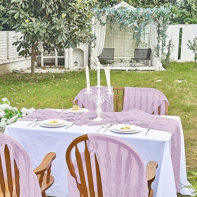 IVAPUPU 2 Pcs Cheesecloth Table Runner - 10ft Lilac Purple Lavender Easter Spring Boho Gauze Cheese Cloth Table Runners for Baby Shower Decoration Wedding Party Garden Decor