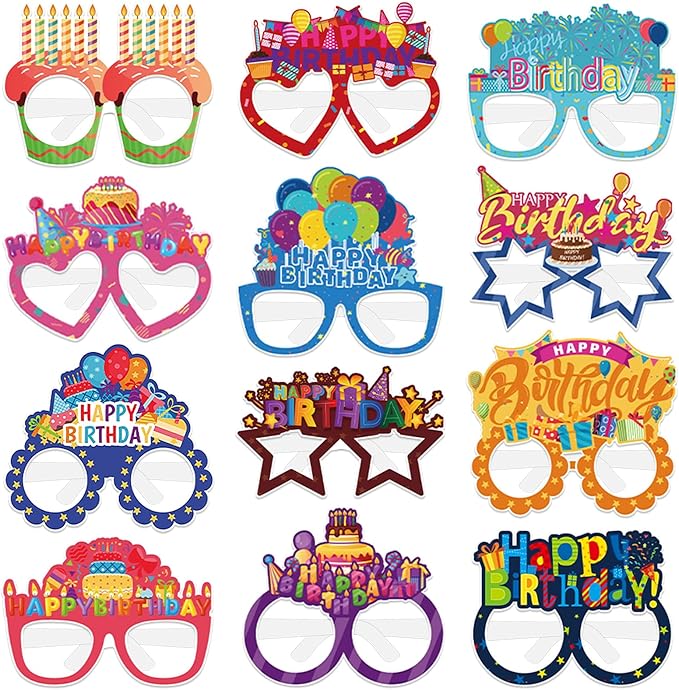 12PCS Happy Birthday Glasses, Birthday Party Paper Eyeglasses Photo Booth Props for Birthdays Party Supplies Decorations