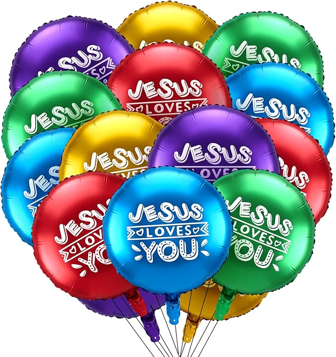 Outus 15 Pcs 18 Inch Jesus Loves You Foil Balloon Christian Religious Jesus Big Colorful Balloon Party Decor for He Is Risen Party Decor Favor Cross Church Event Birthday Sunday School Supplies