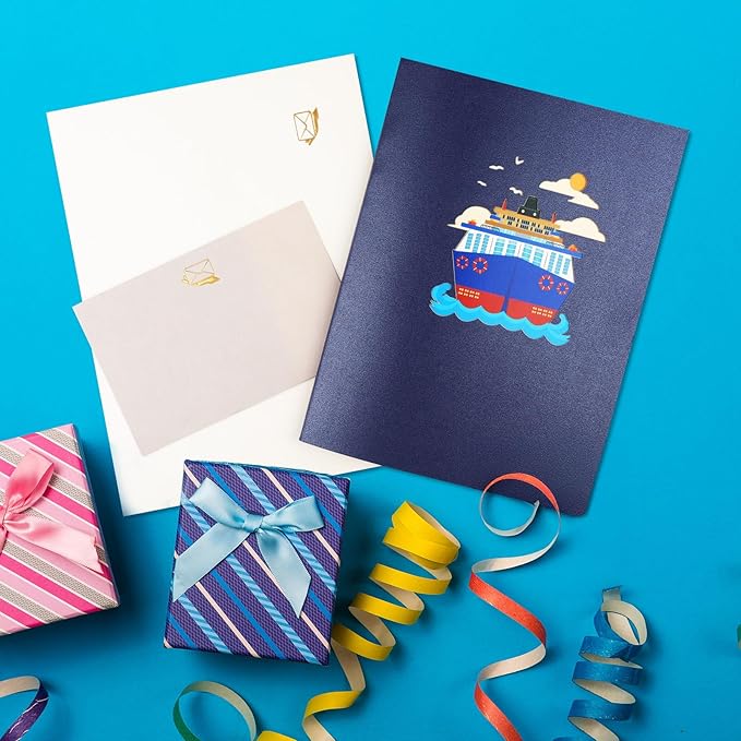 Magic Ants 3D Pop Up Birthday Card for Men with Lights and Music - Cruise Ship Greeting - Plays Happy Birthday to You – For Dad, Grandpa, Husband, Male Friend – Includes Envelope & Blank Note Card