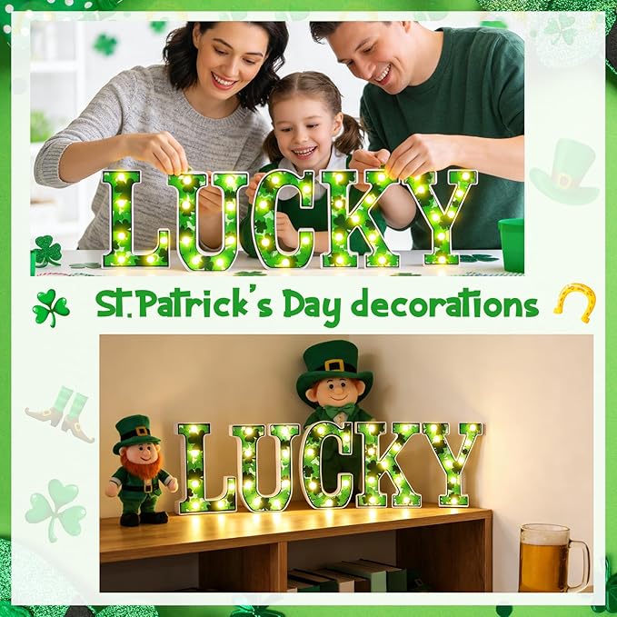 3 Pcs LED Marquee Light Up Letters Black Boo Sign Halloween Decorations Indoor Boo Halloween Lights for Home Kitchen Tabletop Fireplace Party Decoration (Lucky)