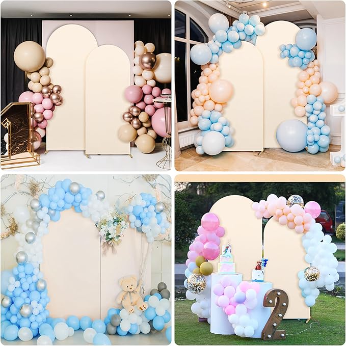 Dofilachy Arch Backdrop - Wedding Arch Cover, Set of 2 Spandex Fabric (Beige, 7.2FT, 6FT)