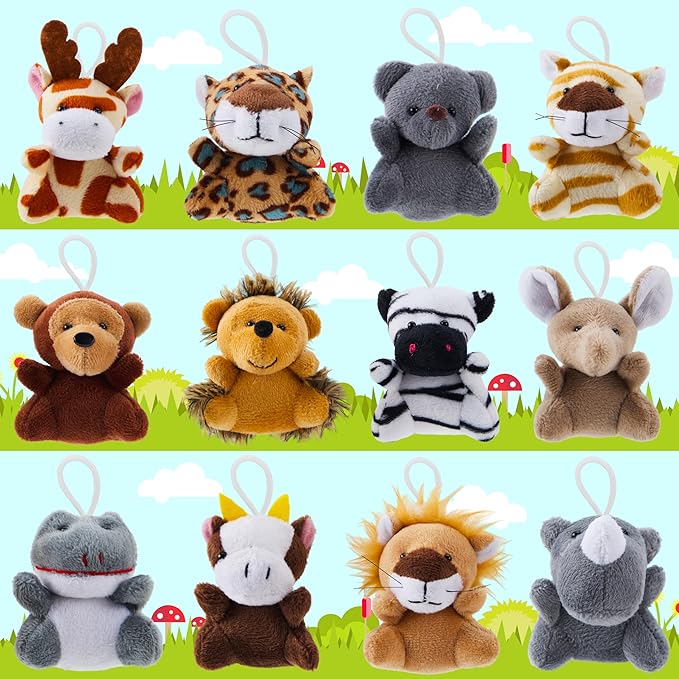 JOYIN 24 Pcs Mini Safari Animal Plush Toys (24 Units 3" Each), Animals Keychain Decoration for Kids, Small Stuffed Animal Bulk for Kids, Carnival Prizes, School Gifts, Easter Party Favor Goodie Bags