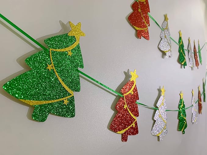Christmas Decorations - Christmas Tree Banner Garland for Xmas Hanging Decor(Pre-Strung)