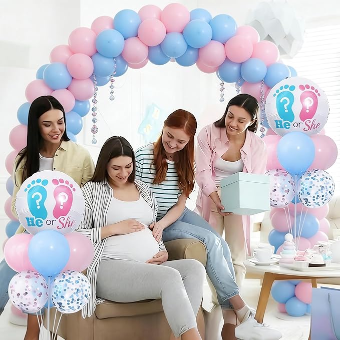 Gender Reveal Balloon Table Centerpiece Stand Kit 2 Set for Table, Gender Reveal Party Decorations with 18in Boy or Girl Foil Balloons and Pink Blue Confetti Latex Balloons