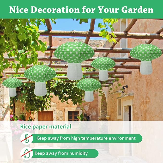 4Pcs Mushroom Shaped Paper Lanterns, Windspeed Large 8 and 12 Inch Lanterns for Nursery Garden Christmas Party Decoration (Green)