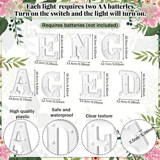 Honoson 7 Pcs Engagement Party Decorations, 6.5 Inch Engaged LED Letter Lights Sign Engaged Table Decoration for Wedding Engagement Bridal Shower