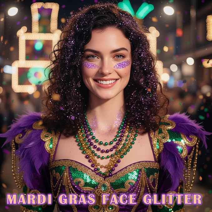 Purple Hair Glitter Stick, Mardi Gras Outfit for Women,Purple Body Face Glitter,Rave Mardi Gras Accessories Carnival Chunky Glitter Sequins,Waterproof Shimmer Body Paint for Festival