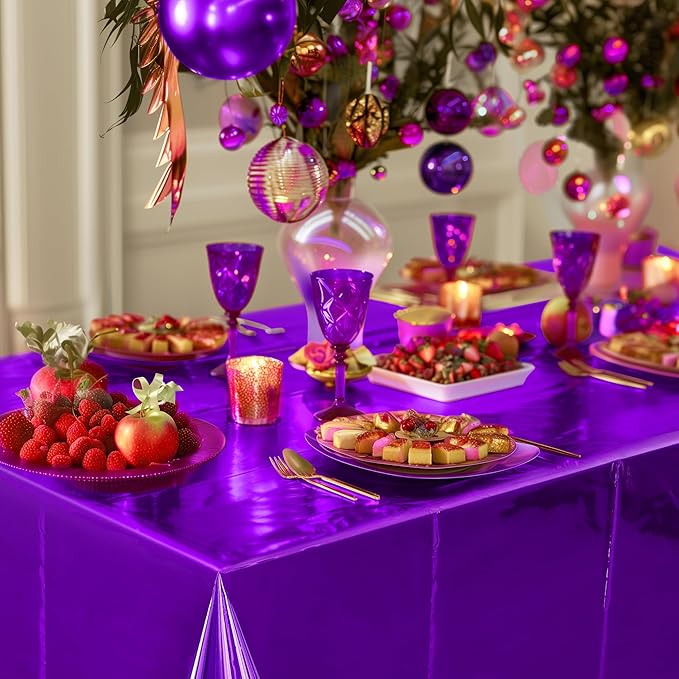 4pcs Purple Foil Tablecloth 54*72inch Lavender Plastic Birthday Party Table Cloths Disposable Waterproof Table Cover for Halloween Bridal Shower Wedding Anniversary Baby Shower Elegant Party Supplies