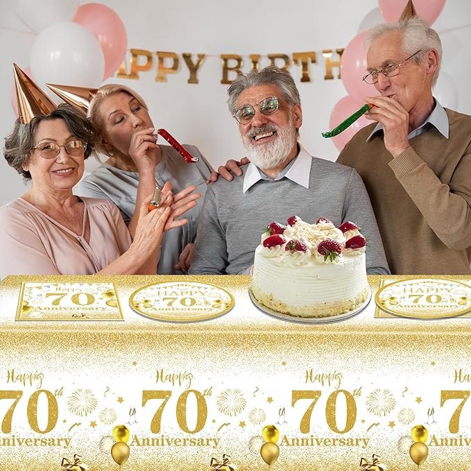 41PCS 70th Anniversary Decorations Cheers to 70 Years Disposable Tableware Including Plates Napkins Tablecloth for Men Women 70th Birthday Anniversary Party Supplies, 102-25