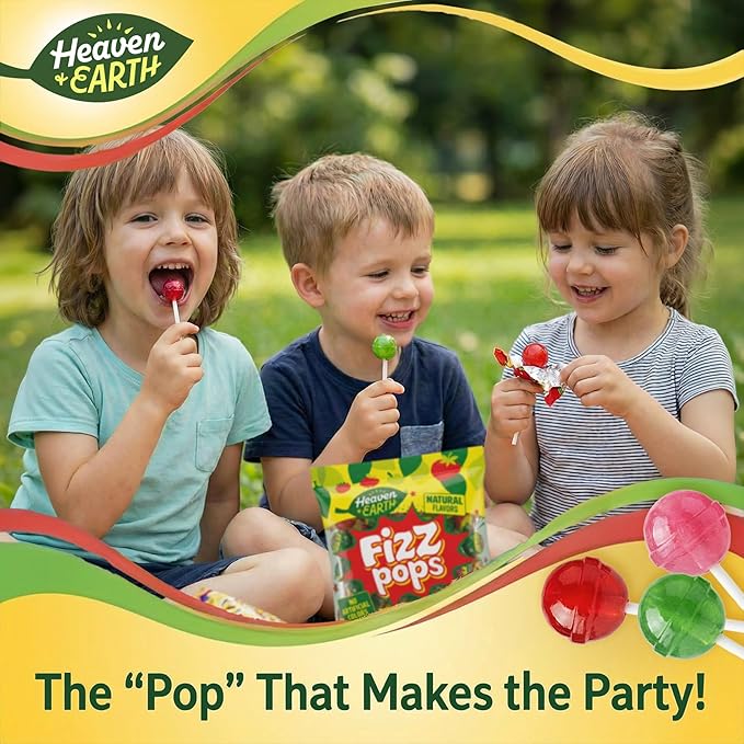 Heaven & Earth Berry, Apple, & Strawberry Fizz Pops (Approx. 38 Count) | All Natural Candy | Kosher | No Artificial Colors | Fun Fizzy Center | Bulk Pack for Parties & Goodie Bags