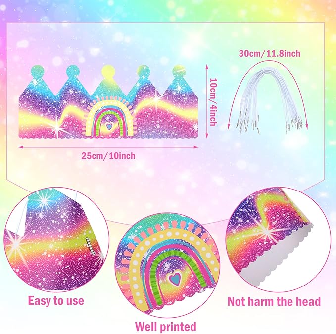 Kathfly Rainbow Birthday Party Hats Crown Headbands for Kids Birthday, Event, Rainbow Theme Party Supplies