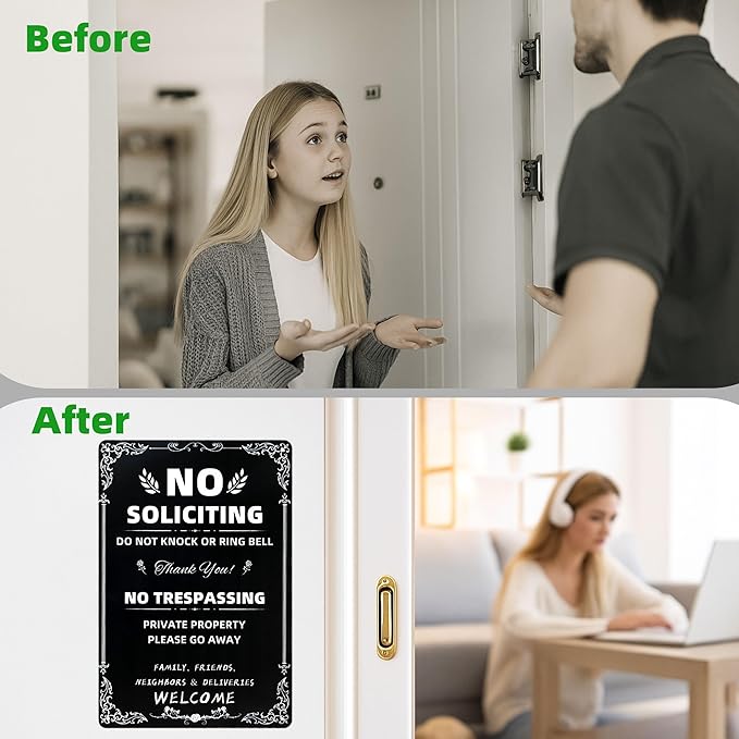 Daily Decorative Signs No Soliciting Chic Metal Signs for Outdoor Yard Signs or Indoor-NO SOLICITING DO NOT KNOCK OR RING BELL-NO TRESPASSING PRIVATE PROPERTY