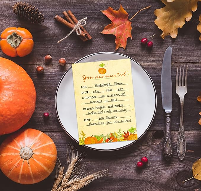 SICOHOME Thanksgiving Party Invitations - 12pcs 5"x7" Friendsgiving Invitations with Envelopes for Kids Adult Baby Shower Fall Birthday Invitations Thanksgiving Greeting Cards Party Favors Supplies