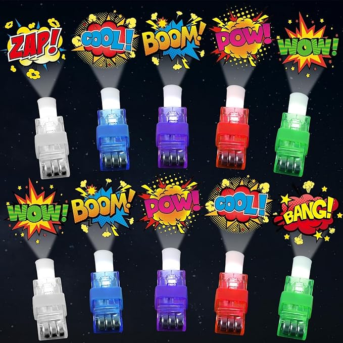 CHUNNIN 36 PCS Super Theme Hero Party Favors Hero LED Light Up Finger Lights, Glow in the Dark Hero Party Finger Light Bulk for Father Day Goodie Treat Bags Stuffers Super Birthday Party Supplies