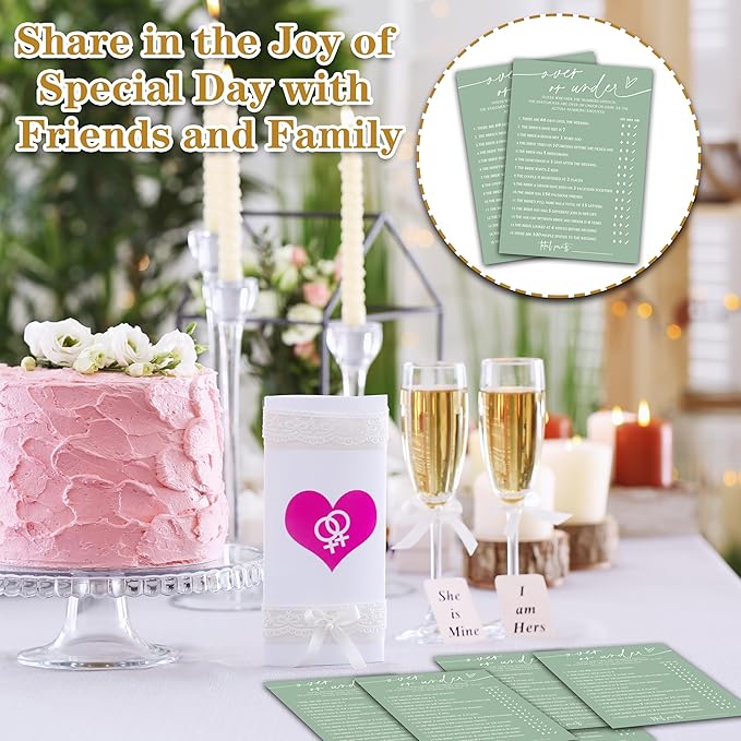 Over or Under Game Cards, Sea Green Bridal Shower Games, 30 Elegant Wedding Game for Bachelorette Engagement Party Reception Supplies - A11