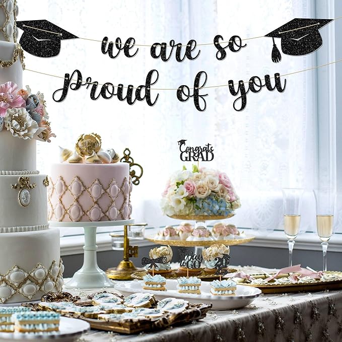 Graduation Party Decorations - 9 ft Pre-Strung We Are So Proud of You Banner, Graduation Party Decorations & Decor for Elementary, 5th Grade, 8th Grade, High School, College, Congrats Grad Sign