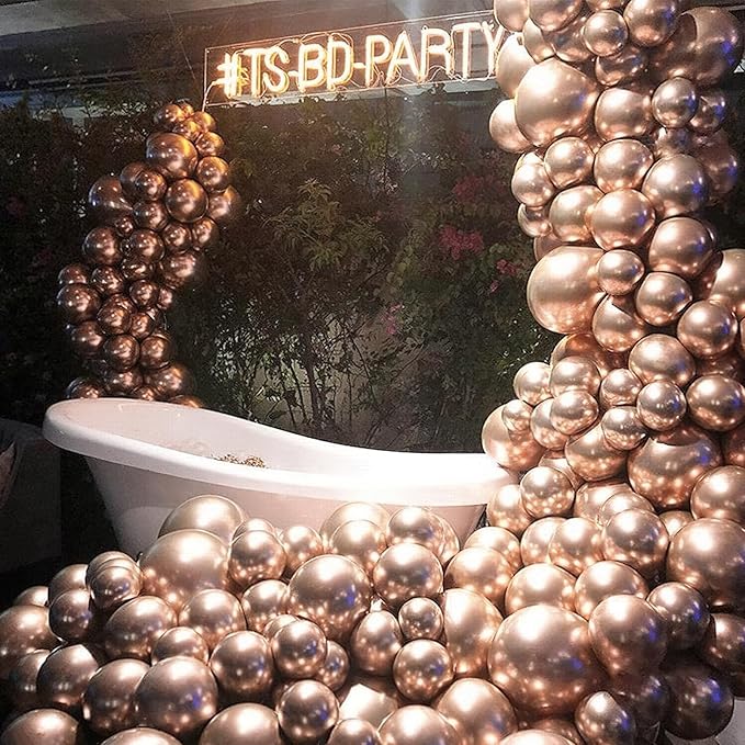 PartyWoo Metallic Rose Gold Balloons 140pcs Different Sizes of 18 12 10 5 Inch Chrome Champagne Gold Balloon Arch Kit for Birthday Anniversary Bridgerton Floral Party Decorations Rose Gold-G112