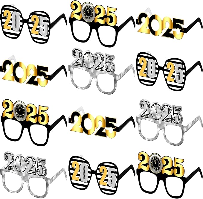 KatchOn, 2025 Glasses New Years Eve - Pack of 12 | New Years Glasses 2025, New Years Eve Party Supplies 2025 | NYE 2025, Happy New Years Decorations | NYE Decorations