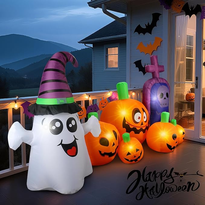 4FT Christmas Inflatable Santa Claus Outdoor Decorations Built-in Bright LEDs, Xmas Santa Carrying Present Sack, for Window Wall Roof Yard Garden Lawn Home Party (Pumpkin Tombstone)