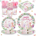 168PCS Dinosaur Party Supllies for Girls Pink Cartoon Dino Birthday Party Decorations Watercolor Dino Plates Cups Napkins Cups Forks Knives and Straws Tableware Set for 24 Guests