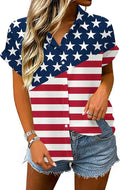 4th of July Shirts Women American Flag Patriotic Shirt Independence Day Short Sleeve Button Down Outfits