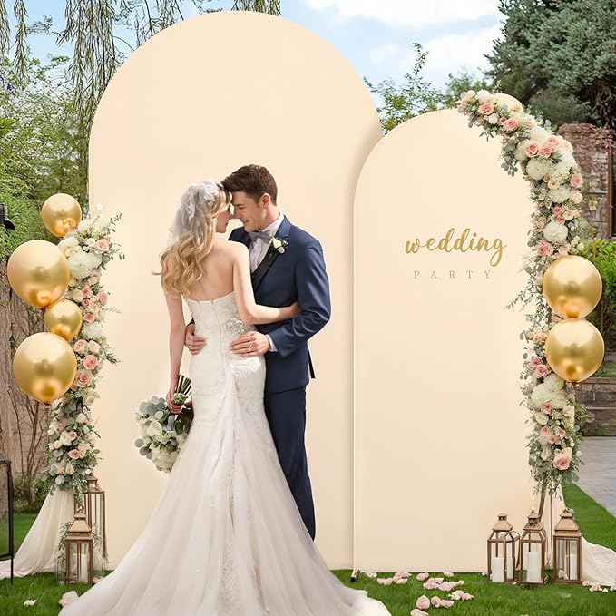 Champagne Arch Backdrop Covers - 7.2FT, 6FT Polyester Fitted Wedding Arch Stand Covers Round Top Chiara Arch Backdrop Cover for Wedding Birthday Party Decoration
