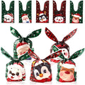 Christmas Treat Goodie Bags, 100 Pcs Xmas Plastic Cellophane Candy Cookie Snack Rabbit Ears Gift Bag, Plastic Goody Present Wrapping Bag for Christmas Holiday Event Party Favors Decoration (5 Designs)