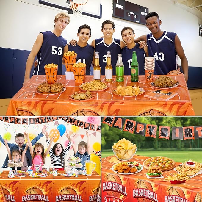 3 Pack Plastic Basketball Tablecloth, 54 x 108 Inch Disposable Table Cloth Basketball Party Tablecloth, Waterproof Rectangle Table Cover for Basketballs Senior Night Decorations 2026