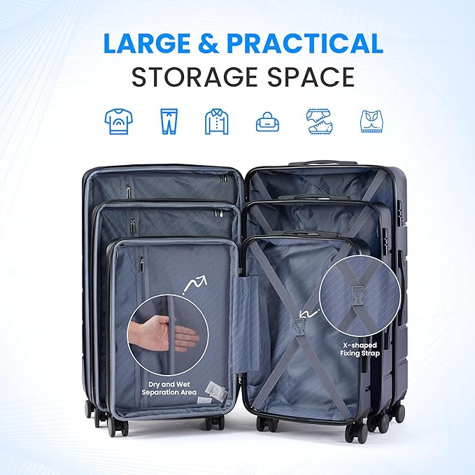 Simple Deluxe 20 Inch Expandable Hardside Carry On with Spinner Wheels & TSA Lock, ABS Hard Shell Lightweight Rolling Luggage Suitcase, Blue