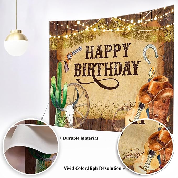 Mocsicka Western Backdrop Western Party Decorations Wild West Rodeo Cowboy Background Brown for Boys Birthday Party Supplies Banner for Photography (8x6ft(96x72 inch))