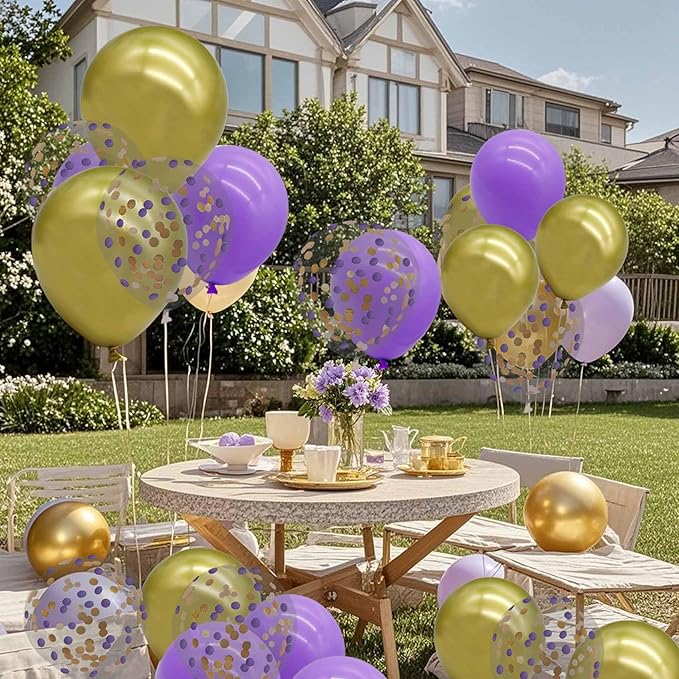Purple Gold Balloons with Confetti Balloons 12 inch Latex Balloons 80 Pcs for Wedding Birthday Baby Shower Patriotic Themed Party Decorations