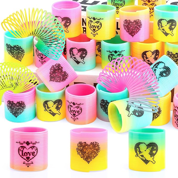 36 Packs Spring Rainbow Magic Fidget Stress Coil Mini Springs Bulk Toys Valentine's Day Wedding Party Favor Goodie Bag Stuffers For Kids Boys Girls (Love)