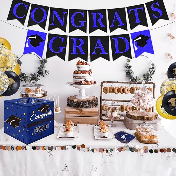 Graduation Card Box, Graduation Party Decorations 2025, Blue Graduation Box, Graduation Card Holder, Foldable Cardboard Congrats Grad Card Gift Box for Graduation Party Supplies Party Favors