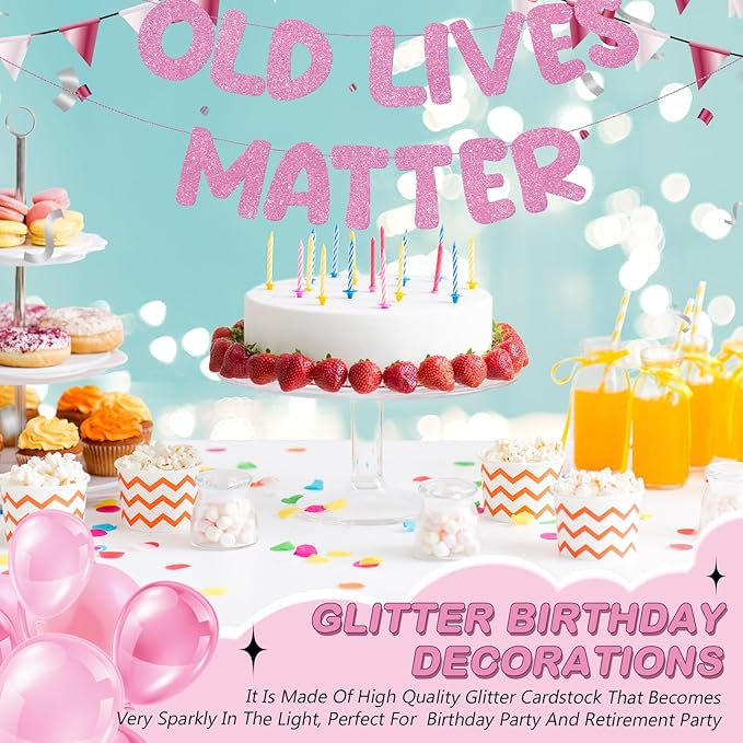 Fulmoon Pre Strung Banner 6.56 ft Funny Birthday Retirement Party Decorations 80th 70th 60th 50th Retirement Party Garland Bunting Decorations for Men Women(Pink)