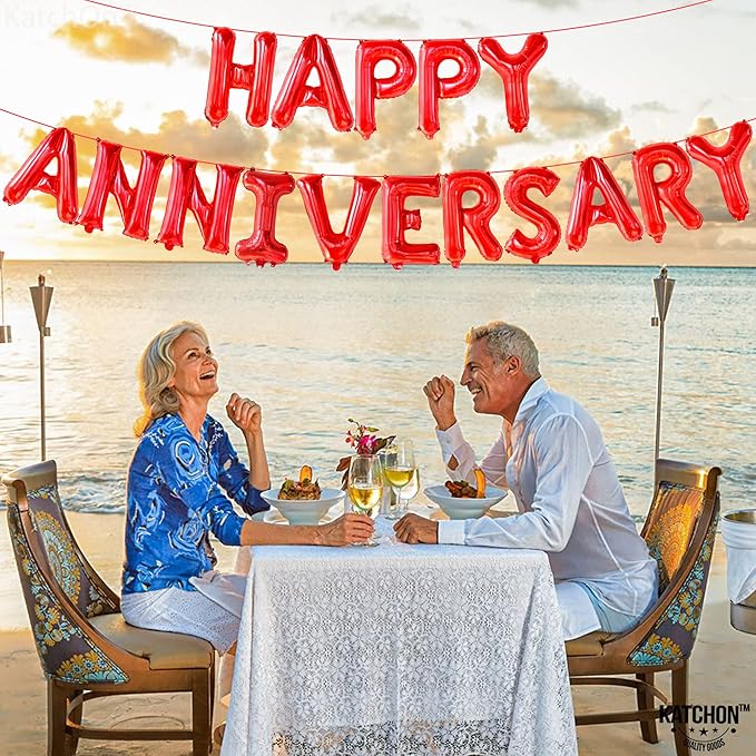 KatchOn, Red Happy Anniversary Balloons Banner - 16 Inch | Happy Anniversary Decorations | Red Happy Anniversary Backdrop