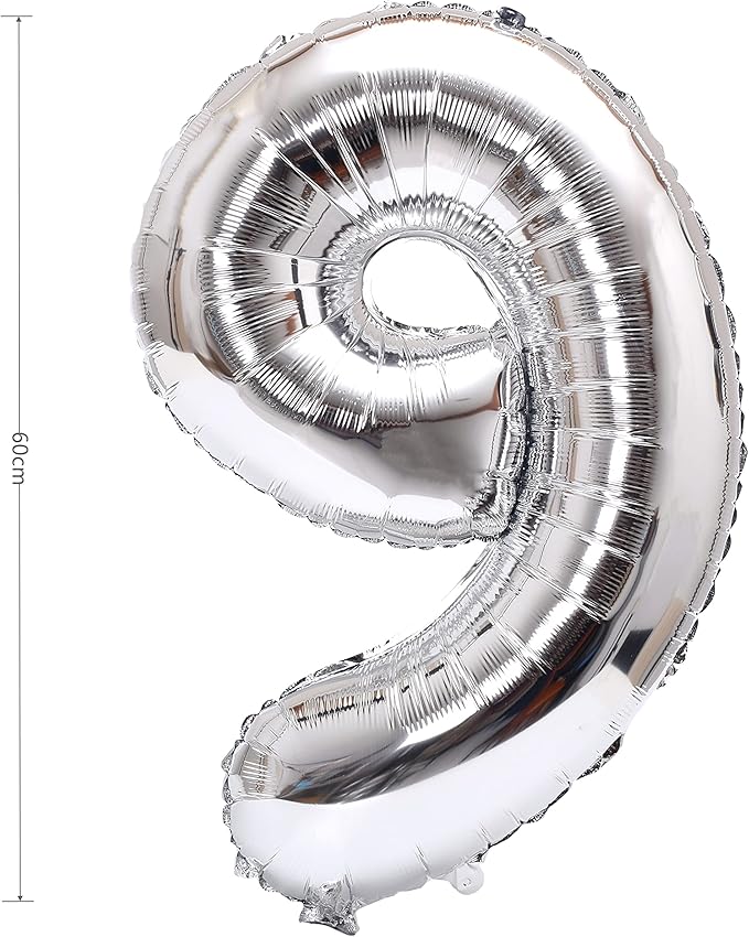 YPSelected 32 Inch Large Foil Helium Number Balloon Birthday Wedding Party 0-9 (Silver, 9)