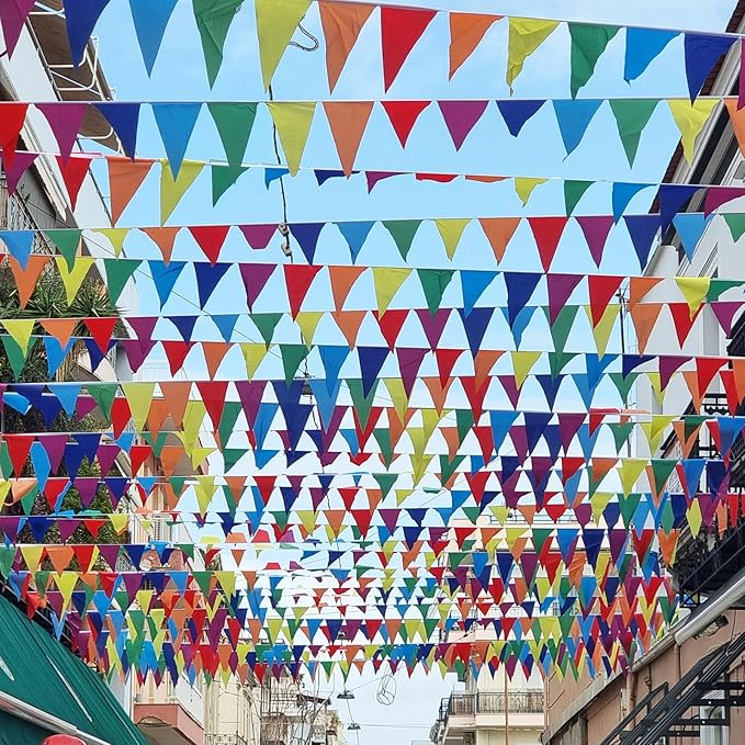 RUBFAC 1020ft 720pcs Colorful Pennant Banner Flags Multicolor Bunting String Triangle Flags Bulk, Garland for Grand Opening, Carnival Theme Birthday Party Decoration Outdoor Events Classroom Decor
