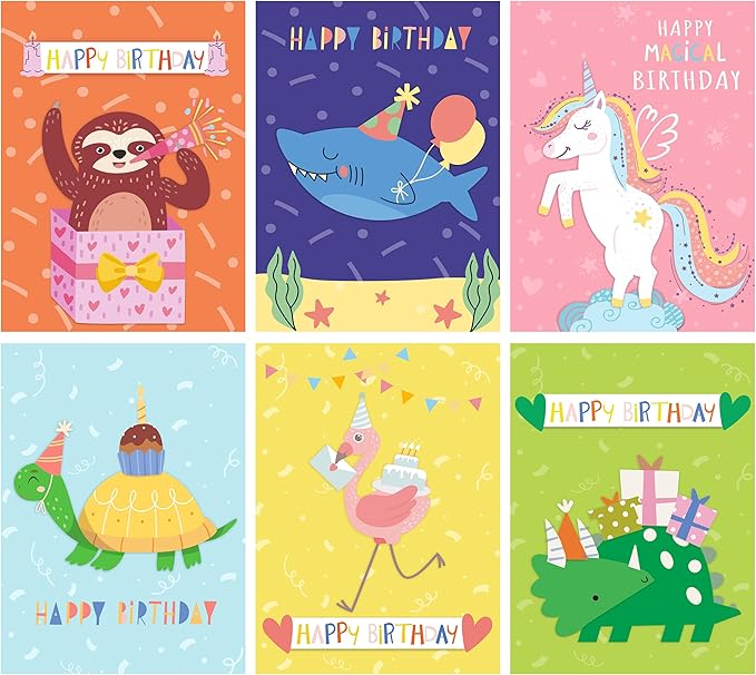 Mr. Pen- Happy Birthday Cards for Kids, 3.75" x 5.2", 48 Pack with Envelopes, 6 Colorful Animal Designs, Kids Birthday Card