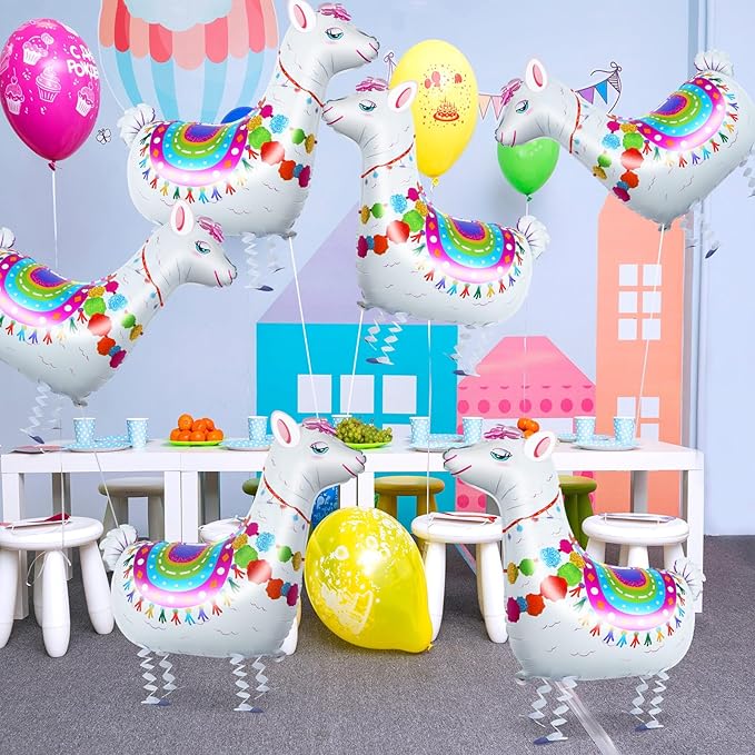 Sosation 6 Pcs Walking Llama Animal Balloons Self Standing Lovely White Alpaca Llama Foil Balloons for Mexican Fiesta Themed Party Birthday Party Bridal Shower Wedding Decorations