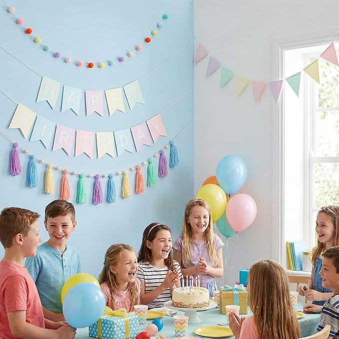 139 Pcs Felt DIY Custom Banner Kit Include 104 Letters 18 Swallowtail Flags 15 Pennants 2 Pcs Pom Pom Garland Tassel Pompom Decoration for Home Baby Shower Birthday(Pastel)