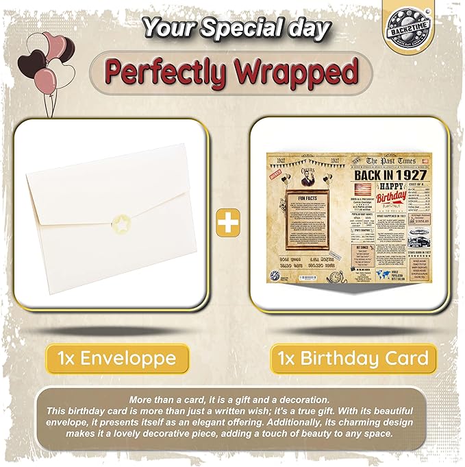 99th Birthday Card for Women Men - Back In 1927 Newspaper - 99 th Happy BIRTHDAY card - 99th birthday gift for Her Him - JUMBO A4 size - 99th birthday decorations Dad Mom - Best gifts for 99 year old